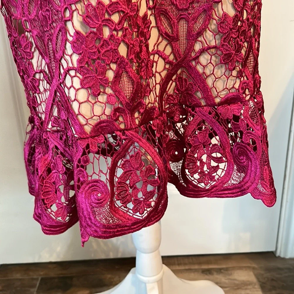 Women's Sleeveless Lace Floral -Cocktail. Knee Length for Party. Pink.Size L. - Picture 7 of 16